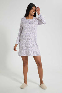 Redtag-Pale-Pink-Floral-Printed-Nightshirt-With-Placket-Nightshirts-Women's-
