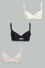 Load image into Gallery viewer, Redtag-Black/Beige/White-Plain-Plunge-Bra-(3-Pack)-Plunge-Bras-Women&#39;s-
