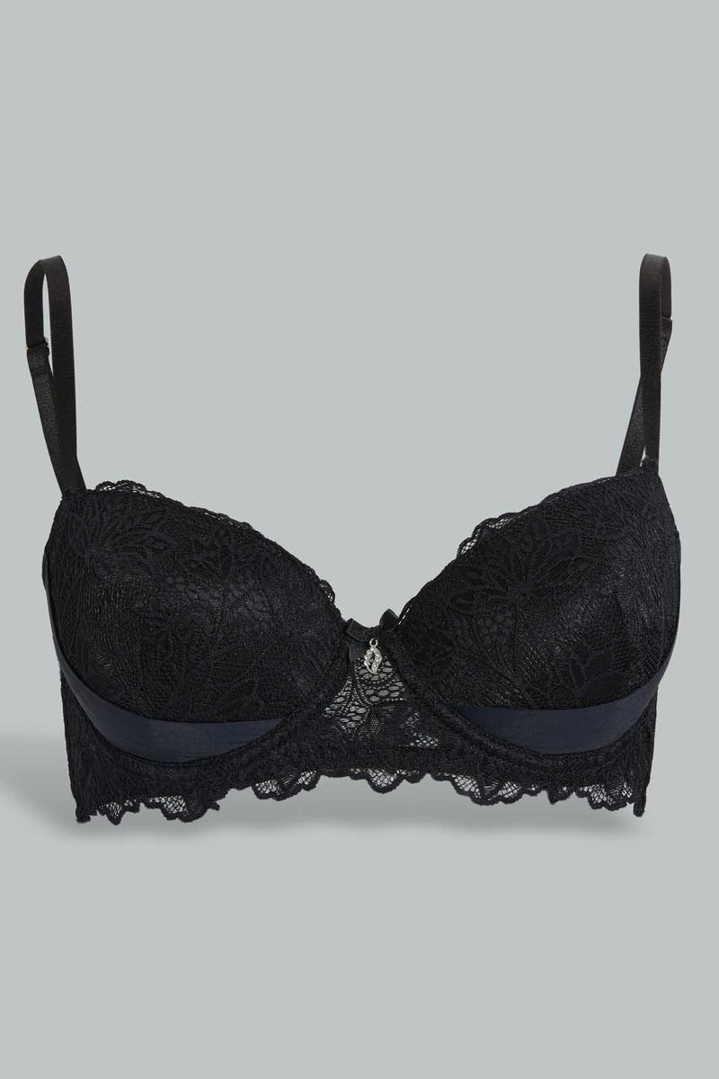 Redtag-Black-Plain-Lace-T-Shirt-Bra-T-Shirt-Bras-Women's-