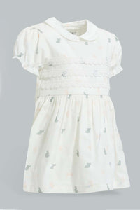 Redtag-White-Peterpan-Collar-Bunnt-Dress-Dresses-Baby-0 to 12 Months