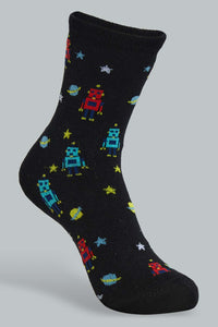 Redtag-Assorted-3-Pk-Robot-Long-Socks-Ankle-Socks-Boys-2 to 8 Years