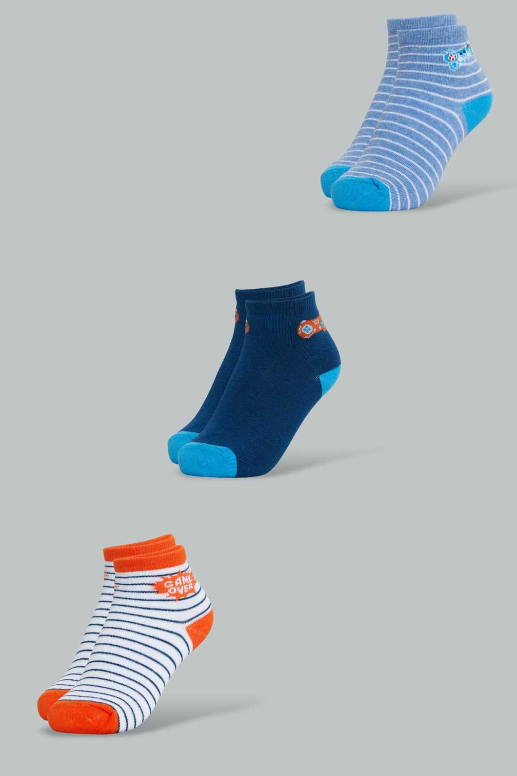 Redtag-Assorted-3-Pk-Gamer-Ankle-Socks-Ankle-Socks-Boys-2 to 8 Years