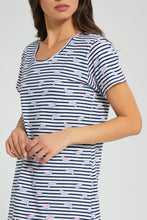 Load image into Gallery viewer, Redtag-White/Navy-Stripe-Printed-Nightshirt-Colour:White,-Filter:Women&#39;s-Clothing,-New-In,-New-In-Women,-Non-Sale,-S22A,-Section:Women,-Women-Nightshirts-Women&#39;s-
