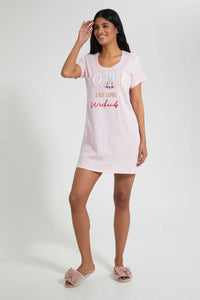 Redtag-Peach-Printed-Nightshirt-(2-Pack)-Nightshirts-Women's-