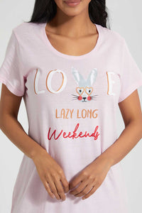 Redtag-Peach-Printed-Nightshirt-(2-Pack)-Nightshirts-Women's-