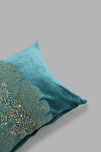 Redtag-Teal-Beaded-Cushion-With-Taasles-Cushions-Home-Bedroom-