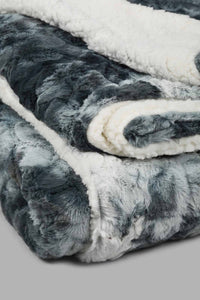 Redtag-Teal/Grey-Pv-Fur-Throw-0,-Colour:Grey,-Filter:Home-Bedroom,-HMW-BED-Throws,-New-In,-New-In-HMW-BED,-Non-Sale,-S22B,-Section:Homewares-Home-Bedroom-