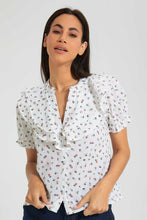 Load image into Gallery viewer, Redtag-Cream-Ditsy-Floral-Seersucker-Blouse-Blouses-Women&#39;s-
