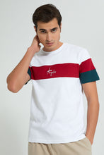 تنزيل الصورة على معرض الصور، Redtag-White-Cut-Sew-Panel-T-Shirt-Embellished-Men&#39;s-
