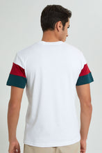 تنزيل الصورة على معرض الصور، Redtag-White-Cut-Sew-Panel-T-Shirt-Embellished-Men&#39;s-
