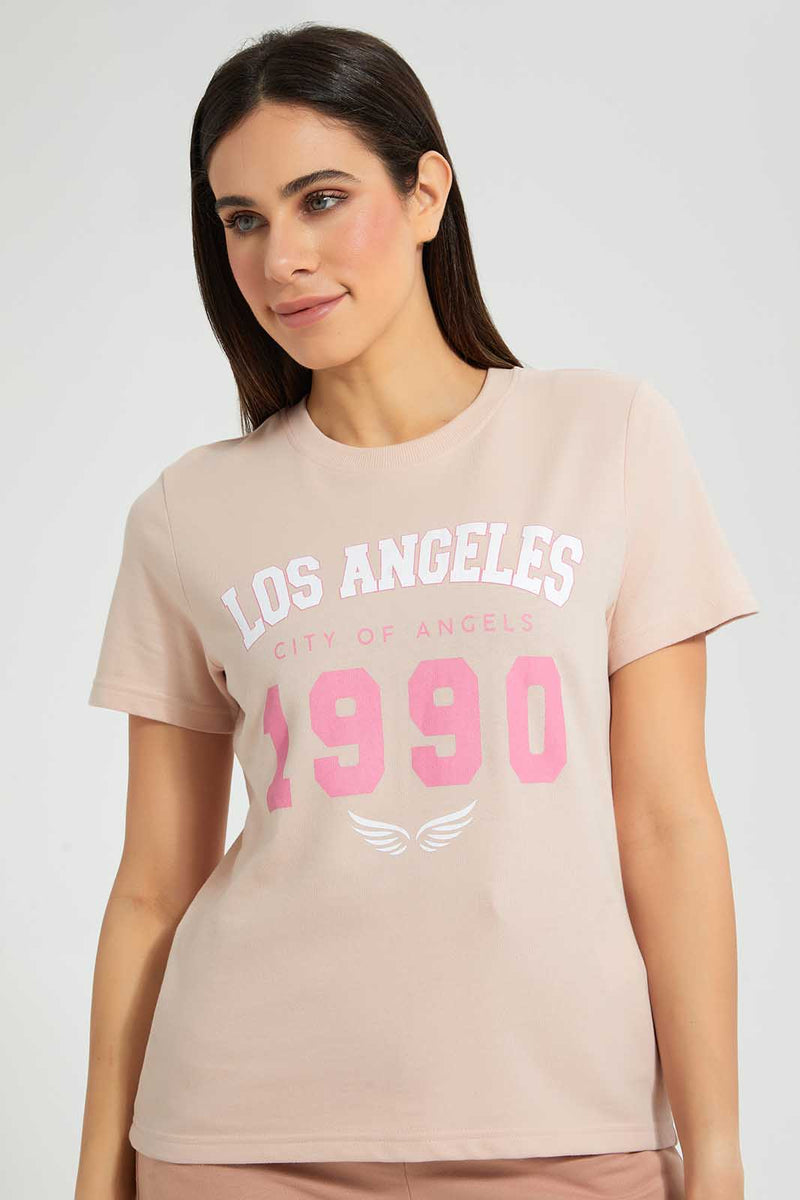 Redtag-Pale-Pink-Oversized-Printed-Tee-Plain-Women's-