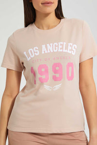 Redtag-Pale-Pink-Oversized-Printed-Tee-Plain-Women's-