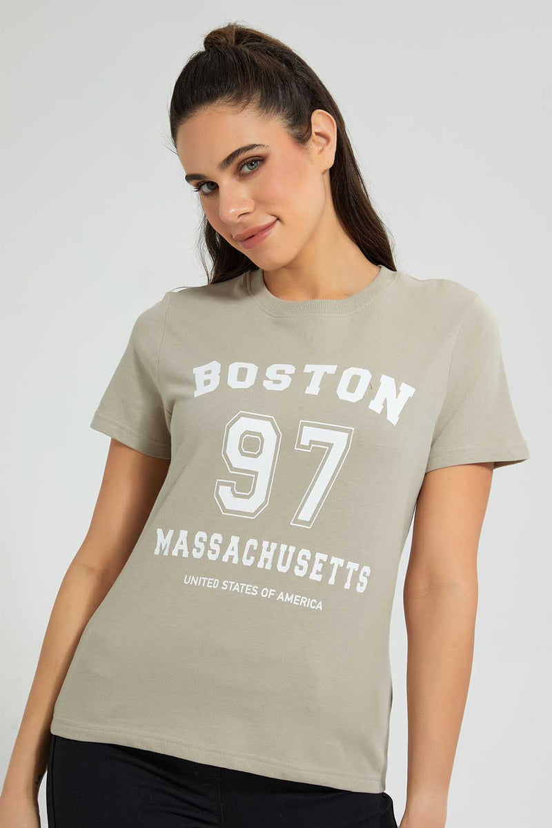 Redtag-Pale-Green-Oversized-Printed-Tee-Plain-Women's-