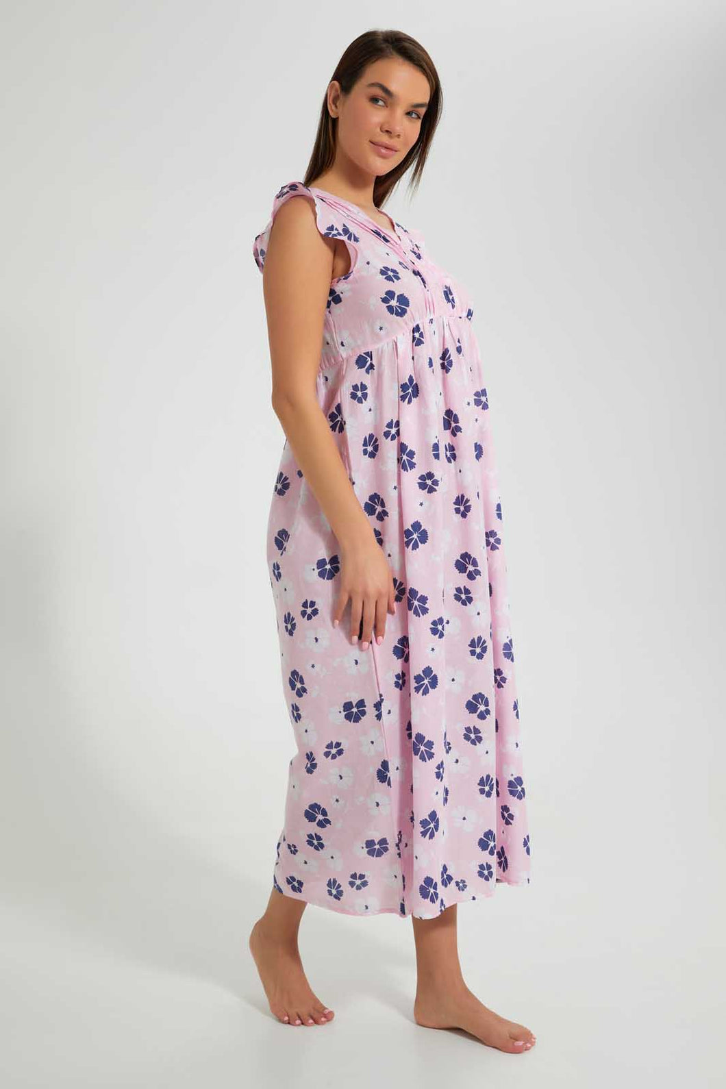 Redtag-Pale-Pink-Floral-Printed-Nightgown-Nightgowns-Women's-