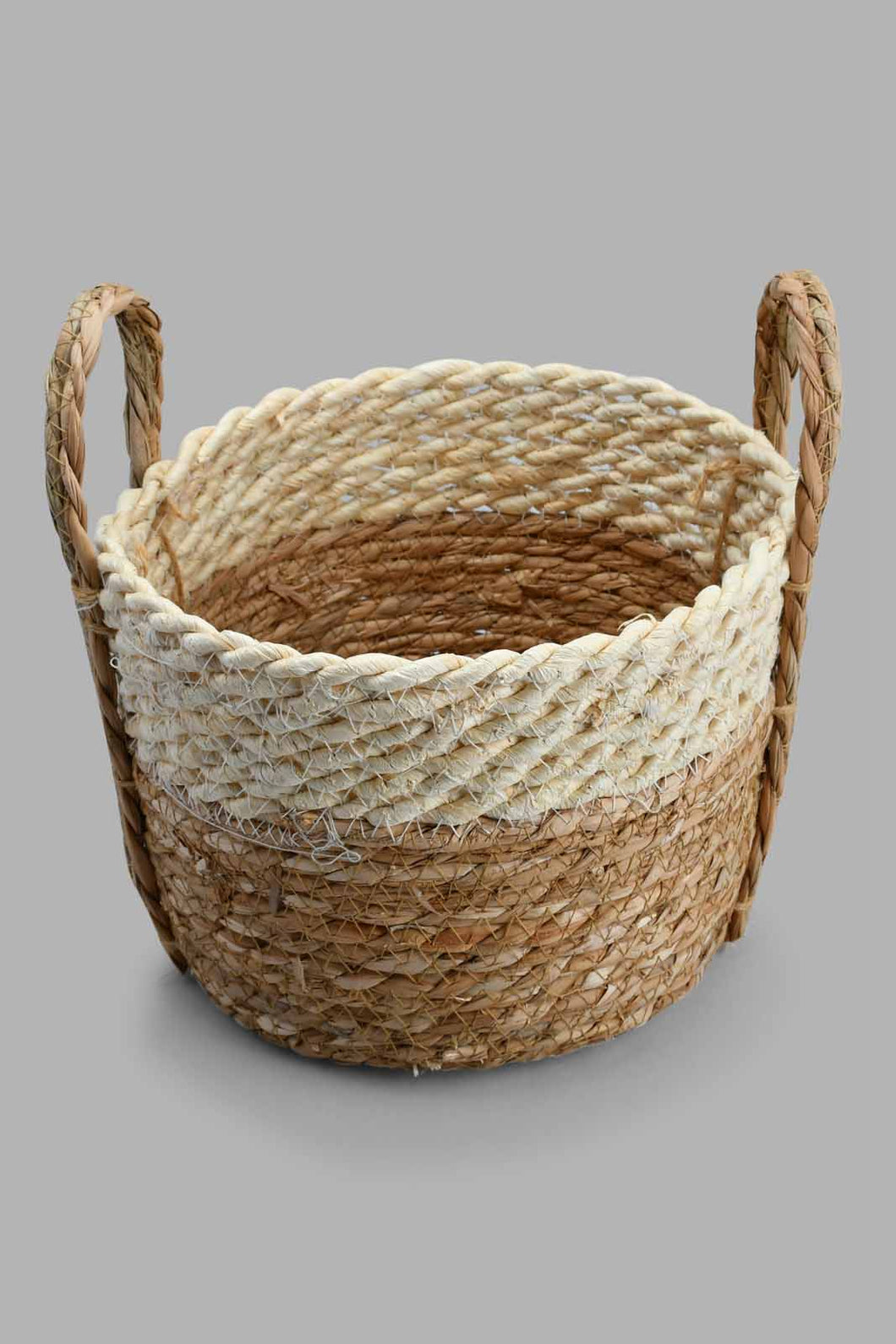 Redtag-Beige-Grass-&-Corn-Husk-Rope-Round-Laundry-Basket-(Medium)-Laundry-Hampers-Home-Bathroom-