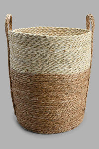 Redtag-Beige-Grass-&-Corn-Husk-Rope-Round-Laundry-Hamper-(Medium)-Laundry-Hampers-Home-Bathroom-