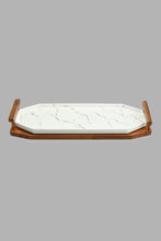 Load image into Gallery viewer, Redtag-White-Marble-Pattern-Platter-With-Wooden-Stand-Platter-Home-Dining-
