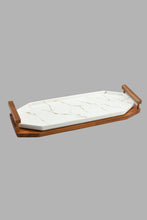 Load image into Gallery viewer, Redtag-White-Marble-Pattern-Platter-With-Wooden-Stand-Platter-Home-Dining-
