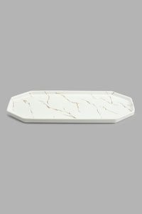 Redtag-White-Marble-Pattern-Platter-With-Wooden-Stand-Platter-Home-Dining-