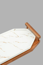 Load image into Gallery viewer, Redtag-White-Marble-Pattern-Platter-With-Wooden-Stand-Platter-Home-Dining-
