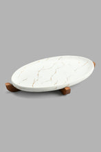 Load image into Gallery viewer, Redtag-White-Marble-Pattern-Oval-Platter-With-Wooden-Stand-Platter-Home-Dining-
