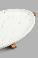 Load image into Gallery viewer, Redtag-White-Marble-Pattern-Oval-Platter-With-Wooden-Stand-Platter-Home-Dining-
