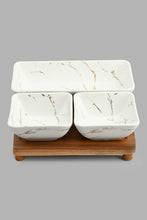 Load image into Gallery viewer, Redtag-White-Marble-Pattern-Bowl-With-Wooden-Stand-(3-Piece)-Serving-Bowls-Home-Dining-
