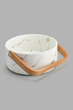 Load image into Gallery viewer, Redtag-White-Marble-Pattern-Bowl-With-Wooden-Handle-Serving-Bowls-Home-Dining-
