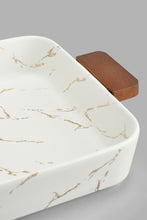 Load image into Gallery viewer, Redtag-White-Marble-Pattern-Bowl-With-Wooden-Handle-Serving-Dish-Home-Dining-
