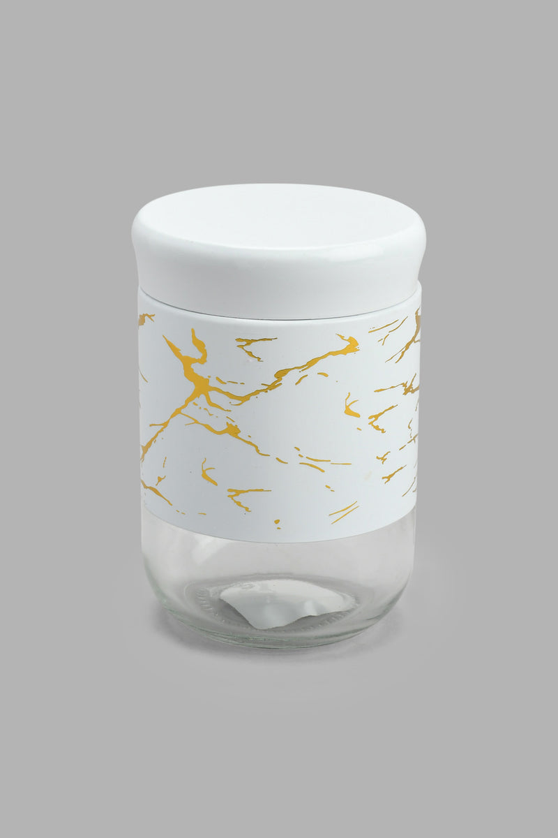 Redtag-White-Marble-Pattern-Glass-Storage-Jar-(Medium)-Storage-Home-Dining-