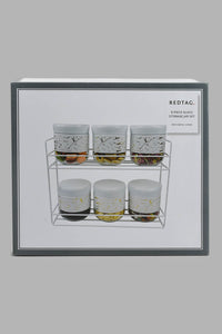 Redtag-White-Marbl-Pattern-Glass-Storage-Jar-Set-With-Metal-Stand-(6-Piece)-Storage-Home-Dining-