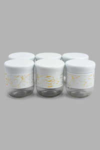 Redtag-White-Marbl-Pattern-Glass-Storage-Jar-Set-With-Metal-Stand-(6-Piece)-Storage-Home-Dining-