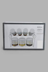 Redtag-White-Marble-Pattern-Glass-Condiment-Jar-Set-With-Metal-Stand-(7-Piece)-Storage-Home-Dining-