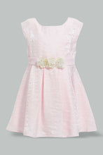 Load image into Gallery viewer, Redtag-Pink-Satin-Sleeveless-Flower-Belt-Dress-Dresses-Infant-Girls-3 to 24 Months
