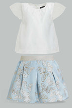 Load image into Gallery viewer, Redtag-White-Glitter-Mesh-Top-With-Jacquard-Skirt-Sets-Infant-Girls-3 to 24 Months
