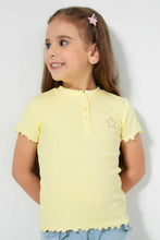 تنزيل الصورة على معرض الصور، Redtag-Pale-Yellow-Short-Sleeve-T-Shirt-With-Half-Placket-Blouses-Girls-2 to 8 Years
