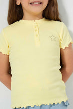 تنزيل الصورة على معرض الصور، Redtag-Pale-Yellow-Short-Sleeve-T-Shirt-With-Half-Placket-Blouses-Girls-2 to 8 Years
