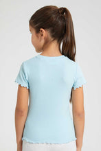 تنزيل الصورة على معرض الصور، Redtag-Sky-Blue-Short-Sleeve-T-Shirt-With-Half-Placket-Blouses-Girls-2 to 8 Years
