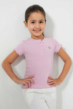 Load image into Gallery viewer, Redtag-Purple-Short-Sleeve-T-Shirt-With-Half-Placket-Blouses-Girls-2 to 8 Years
