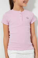 Load image into Gallery viewer, Redtag-Purple-Short-Sleeve-T-Shirt-With-Half-Placket-Blouses-Girls-2 to 8 Years
