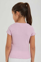 Load image into Gallery viewer, Redtag-Purple-Short-Sleeve-T-Shirt-With-Half-Placket-Blouses-Girls-2 to 8 Years
