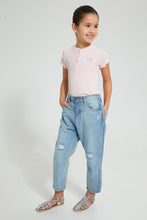 Load image into Gallery viewer, Redtag-Pink-Short-Sleeve-T-Shirt-With-Half-Placket-Plain-Girls-2 to 8 Years

