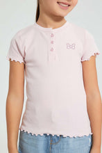 Load image into Gallery viewer, Redtag-Pink-Short-Sleeve-T-Shirt-With-Half-Placket-Plain-Girls-2 to 8 Years
