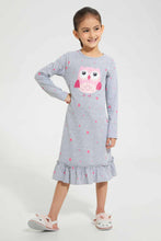 Load image into Gallery viewer, Redtag-Girl-Owl-Placement-Print-&amp;-Aop-Nightshirt-Nightshirts-Girls-2 to 8 Years
