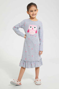 Redtag-Girl-Owl-Placement-Print-&-Aop-Nightshirt-Nightshirts-Girls-2 to 8 Years