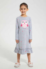 Load image into Gallery viewer, Redtag-Girl-Owl-Placement-Print-&amp;-Aop-Nightshirt-Nightshirts-Girls-2 to 8 Years
