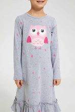 Load image into Gallery viewer, Redtag-Girl-Owl-Placement-Print-&amp;-Aop-Nightshirt-Nightshirts-Girls-2 to 8 Years
