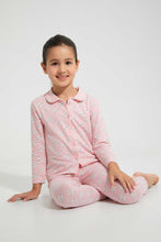 Load image into Gallery viewer, Redtag-Aop-Front-Opened-Long-Sleeve-Pyjama-Sets-Pyjama-Sets-Girls-2 to 8 Years

