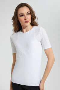 Redtag-White-Textured-Top-Tops-Women's-