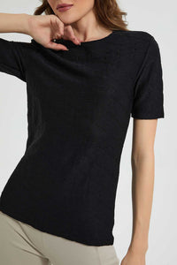 Redtag-Black-Textured-Top-Tops-Women's-